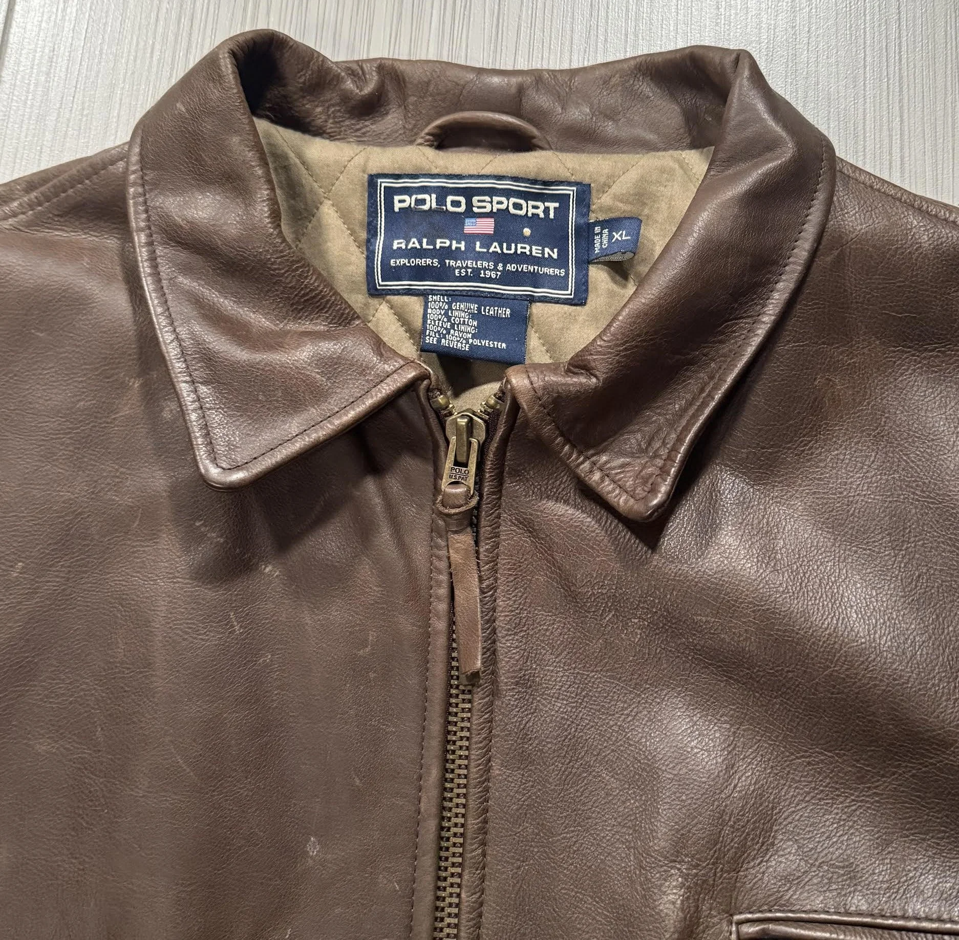 Vintage Polo Sport Ralph Lauren Brown Leather Jacket (Size XL